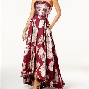Floor length burgundy dress